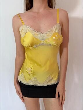 Express Sequin Beaded Yellow Lace Trim Cami